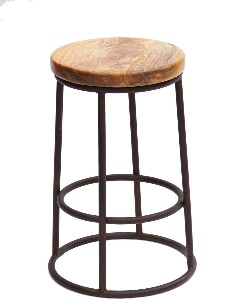 24" Mango Wood Counter Height Barstool With Iron Base Brown And Black
