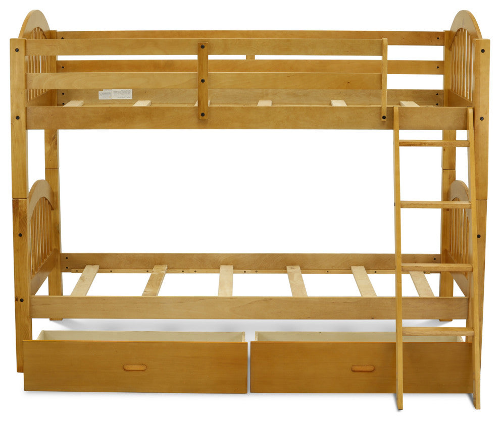 East West Furniture Verona Twin Bunk Bed In Natural Oakwith Under Drawer