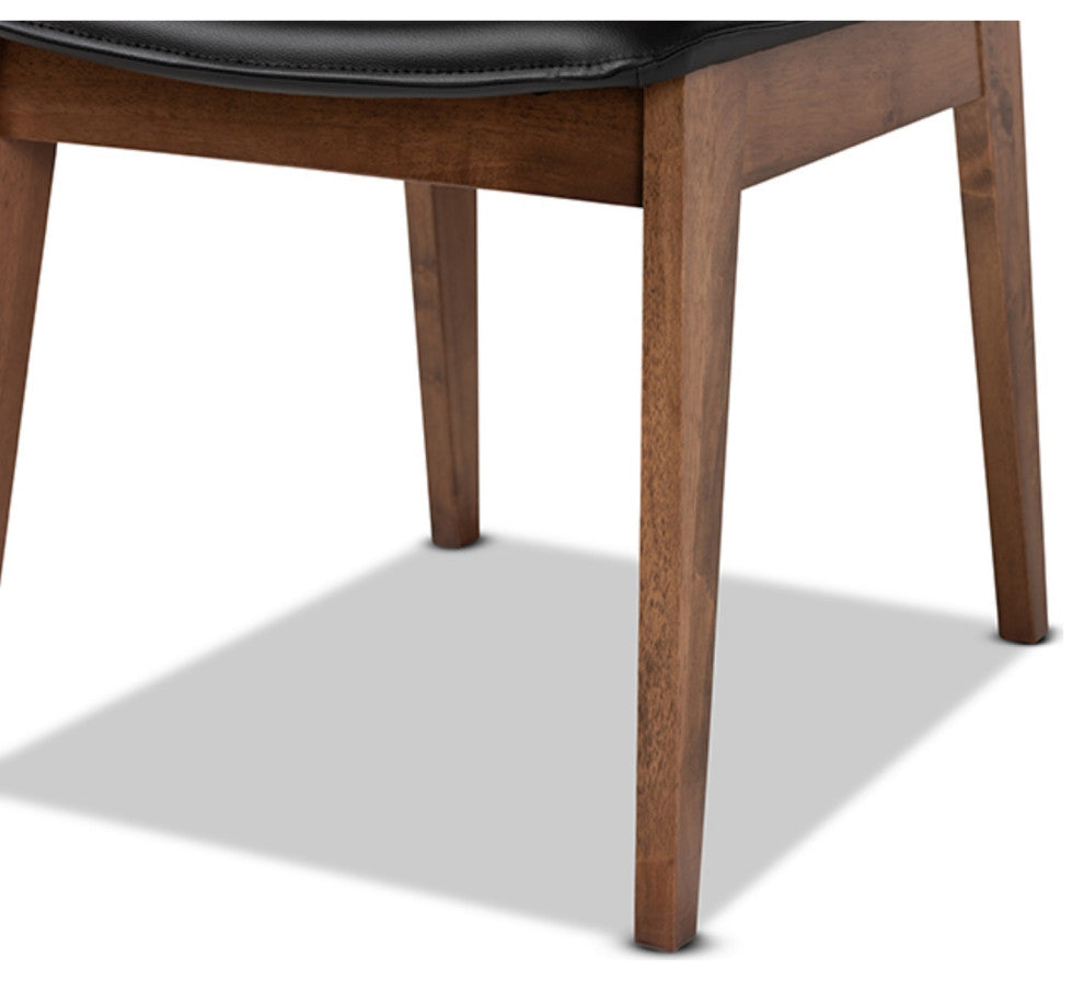 Afton Black Faux Leather and Walnut Brown Finished Wood 2-Piece Dining Chair Set