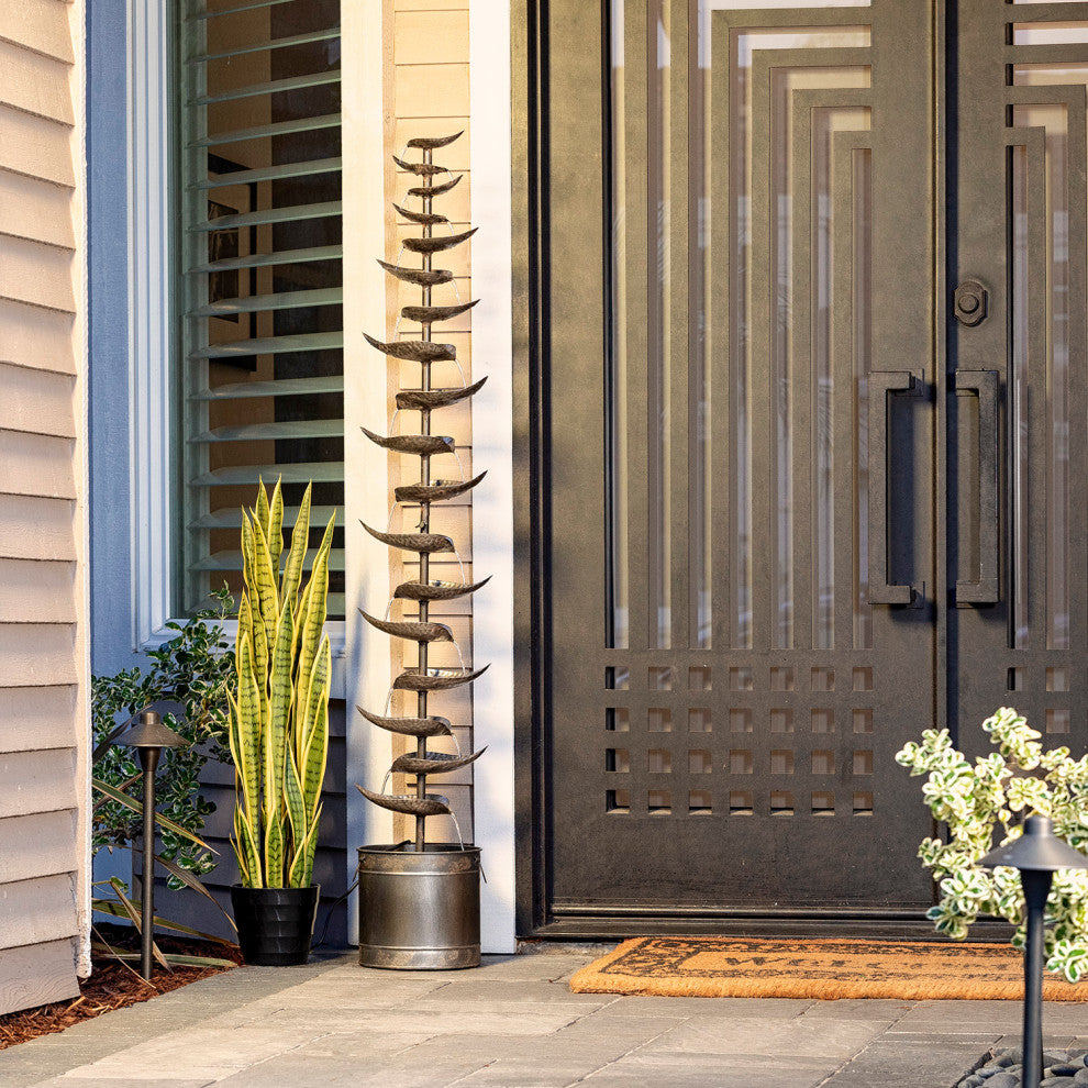 Alpine Rustic Metal Silver Tiered Fountain, 70" Tall