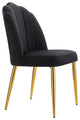 Set of 2 Dining Chair, Golden Legs & Channel Quilted Back With Crown Top, Black