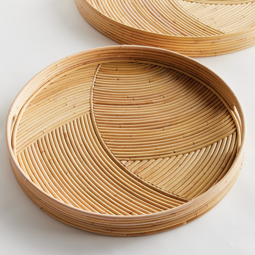 Jelani Cane Round Trays, Set of 2