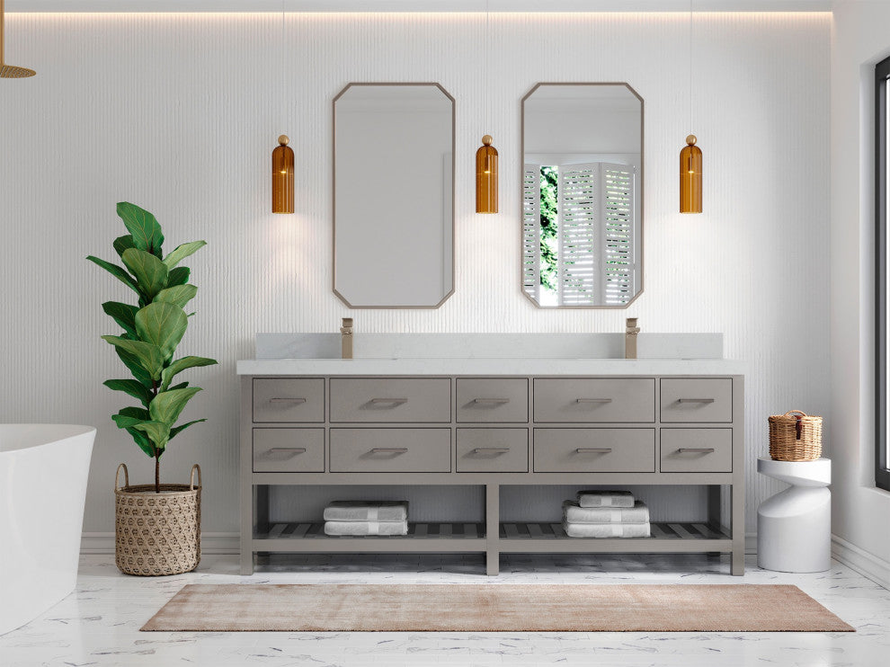 Parker 84 Double Sink Bathroom Vanity Elephant Skin Gray 2" Carrara Quartz