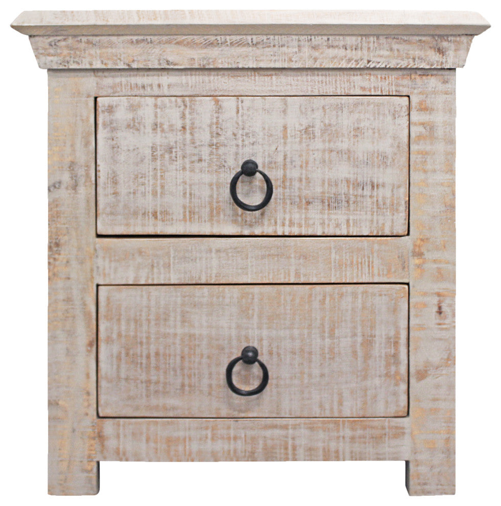 Troy 2-Drawer Solid Wood Night Stand, Gray Wash