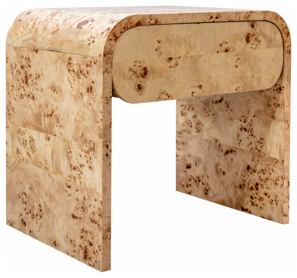 Meridian Furniture Cresthill Nightstand, Ash Burl Wood