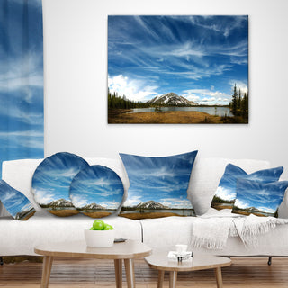 Mountain and Lake Under Blue Sky Seashore Throw Pillow, 18"x18"