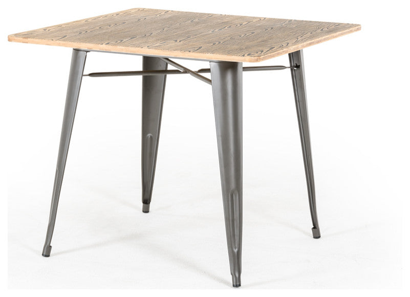 30" Grey Steel And Wood Square Dining Table
