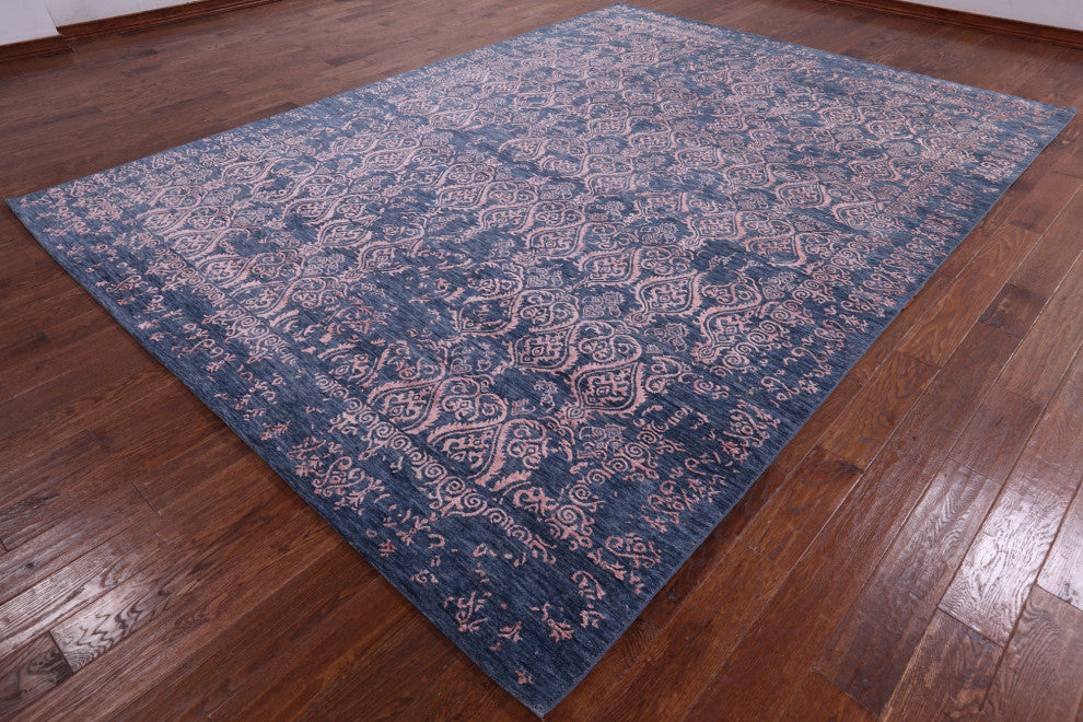 Modern Hand-Knotted Wool and Silk Rug 9' 1" X 12' 5" Q7053