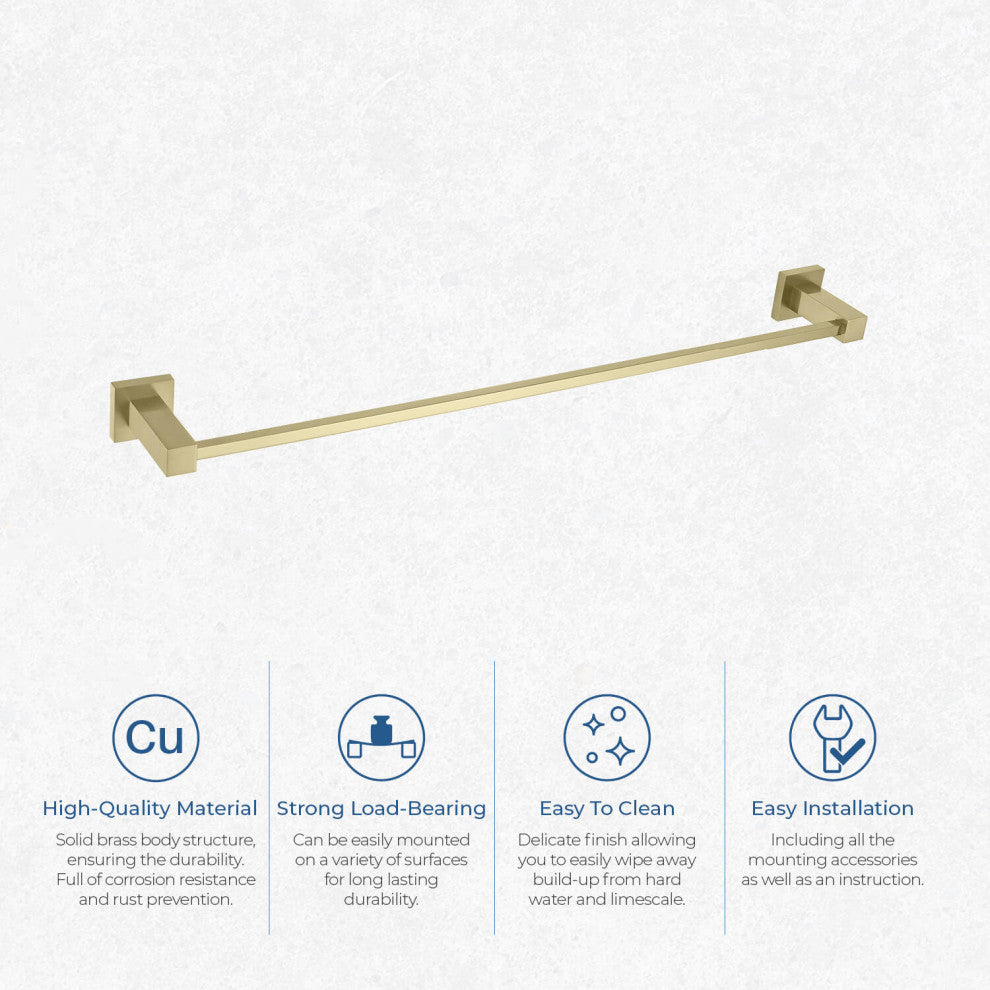 Cube 24" Bathroom Towel Bar KBA1504, Brushed Gold