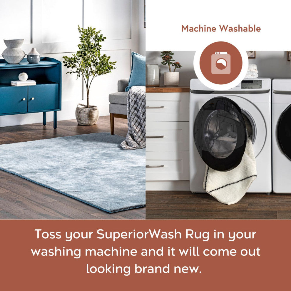 nuLOOM Loni Solid Machine Washable Shag Area Rug, Light Blue, 6'square