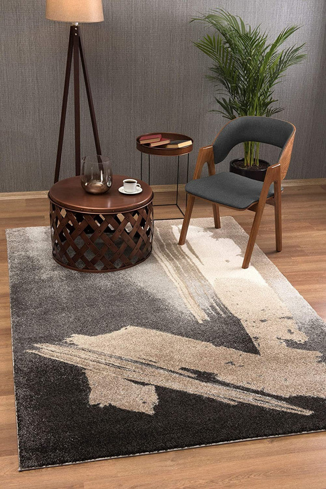 5" x 8" Gray and Tan Abstract Stroke Area Rug