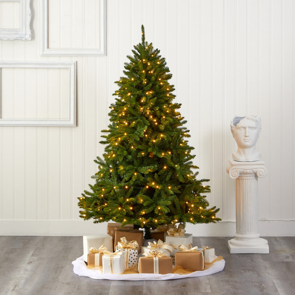 6' Sierra Spruce Natural Look Faux Xmas Tree W/ Clear Lights & Bendable Branches