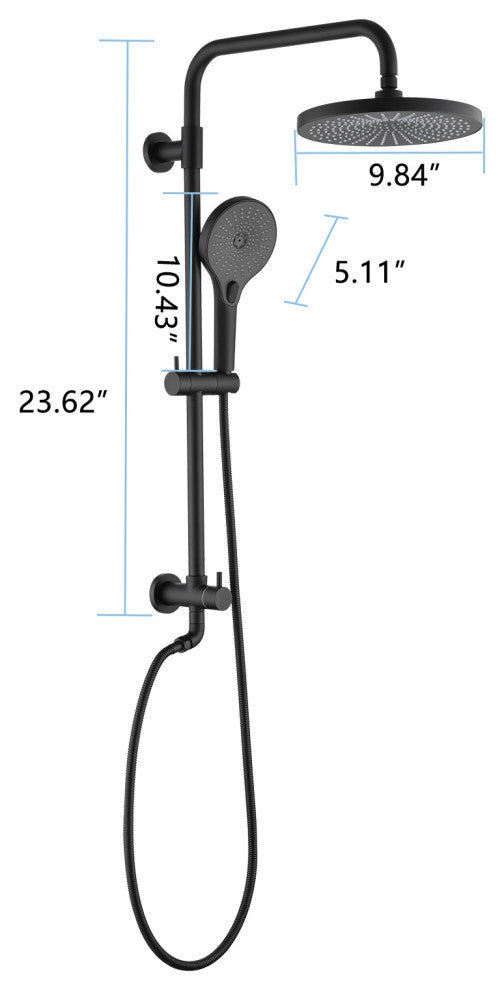 10" Rain Shower System with 3-Setting Handheld Sprayer and Slide Bar, Matte Blackï¼Œ