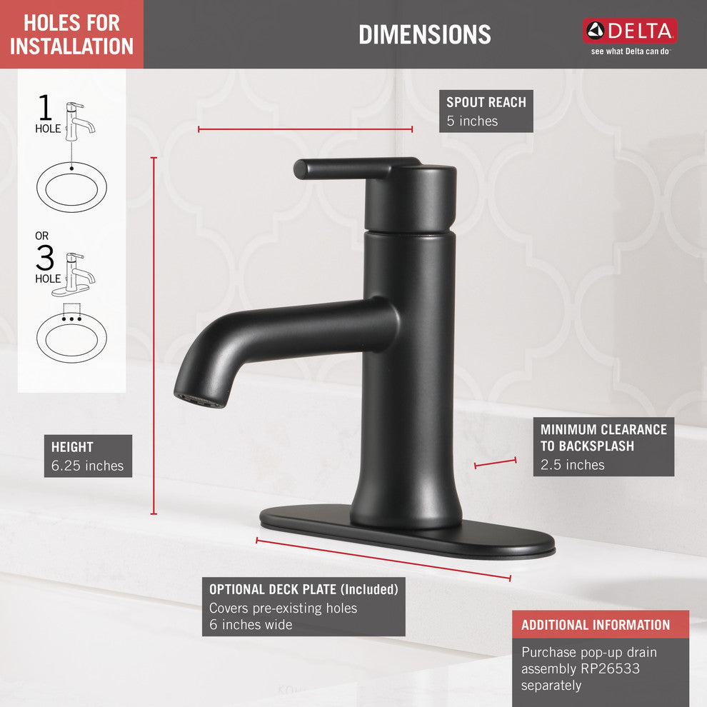 Delta Trinsic Single Handle Bathroom Faucet, Matte Black, 559LF-BLLPU