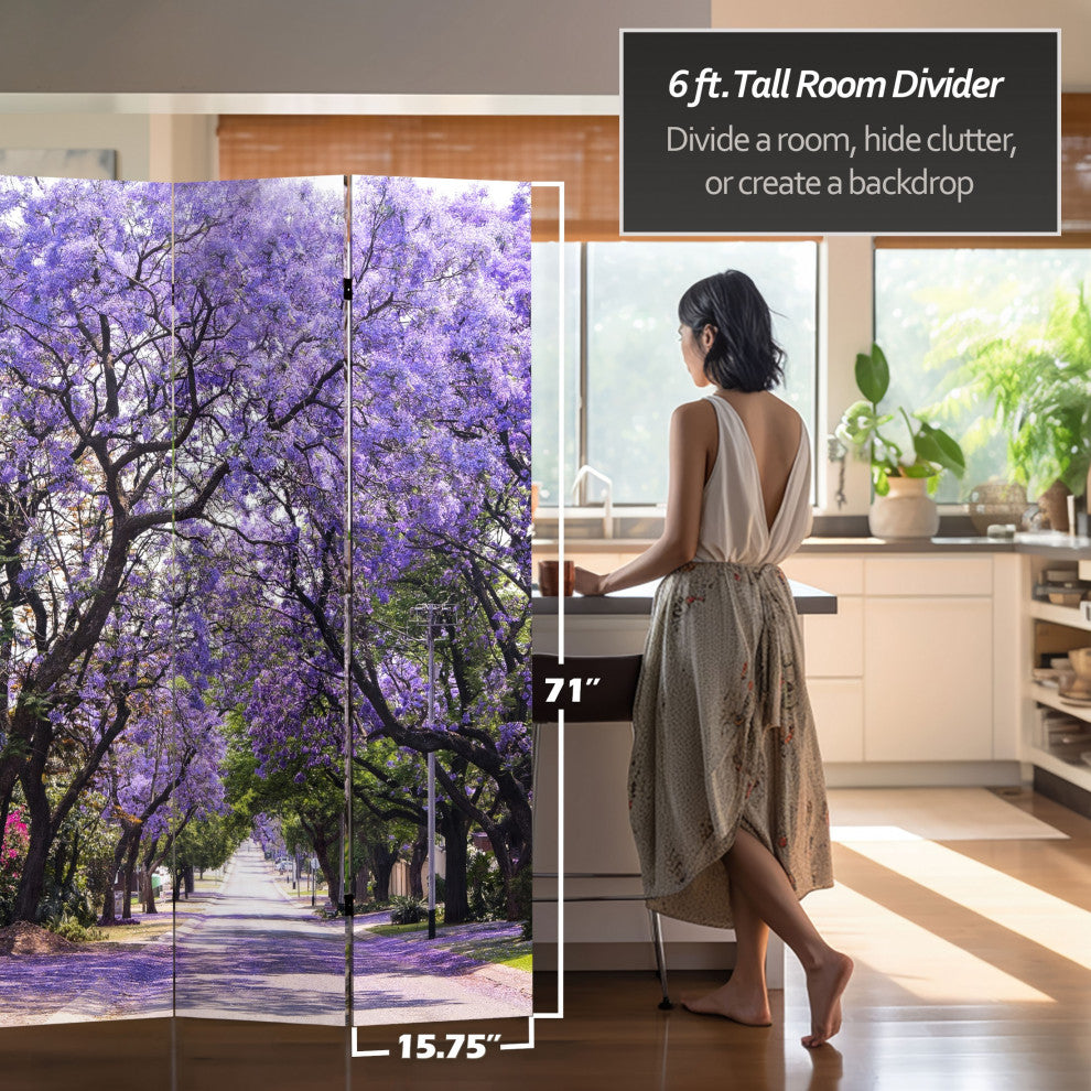 6' Tall Double Sided Lavender Road Canvas Room Divider