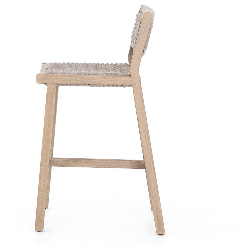 Delano Outdoor Stool Washed Brown, Fsc, Thick Grey Rope, Counter