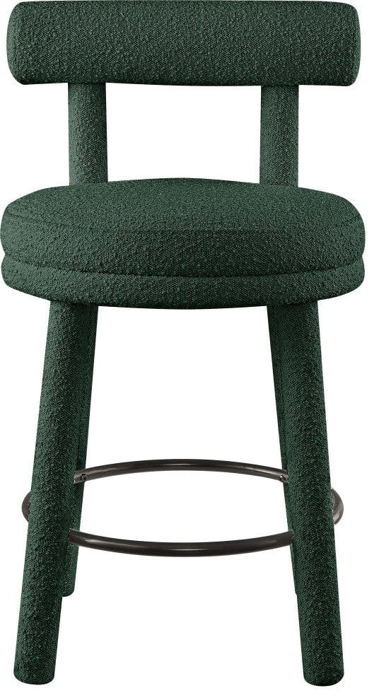 Parlor Black Boucle Fabric Stool, Set of 2, Green