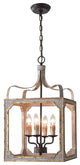 4-Light Lantern Chandelier Square Candelabra Pendant Light, Antique Gray