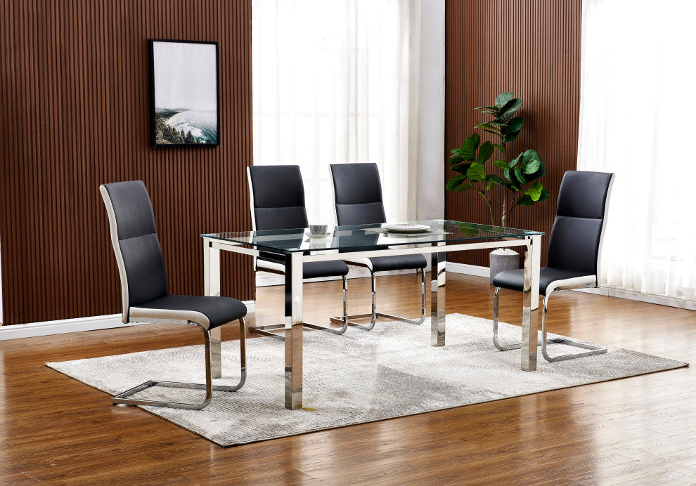 Ajay Modern Faux Leather Dining Chairs, Set of 2, Black