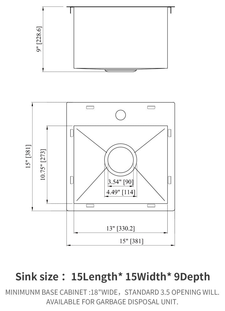 Black Stainless Steel Single Bowl Drop-In Kitchen Sink with Rinse Grid, Gunmetal Black, 15'' X 15''