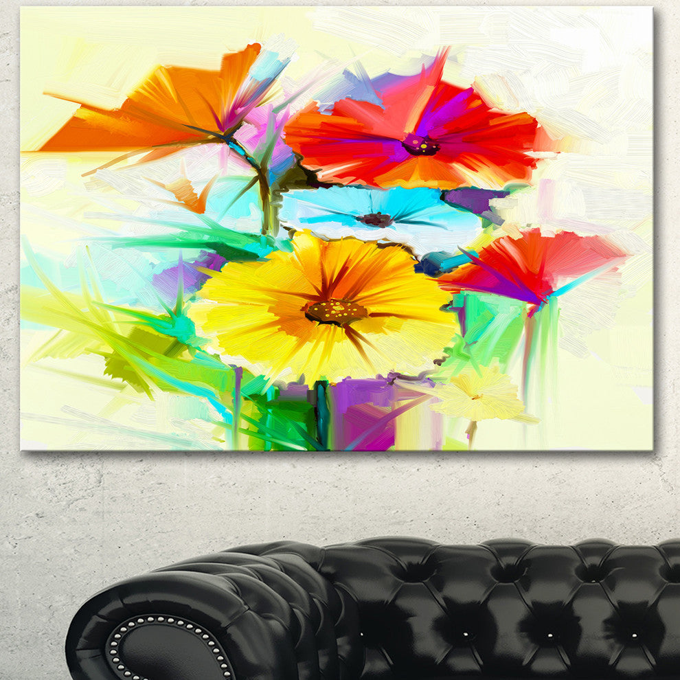 Colorful Gerbera Flower Sketch on White, Floral Canvas Art Print, 40"x30"