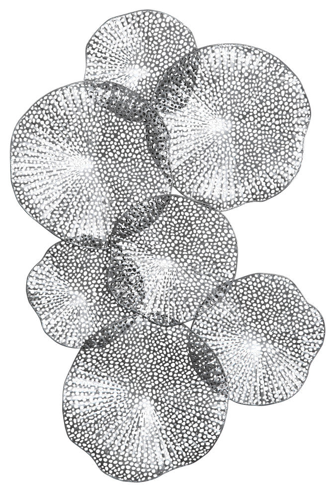 Modern Layered Lotus Leaf Disk Wall Art Silver Sculpture Metal Pierced Leaves