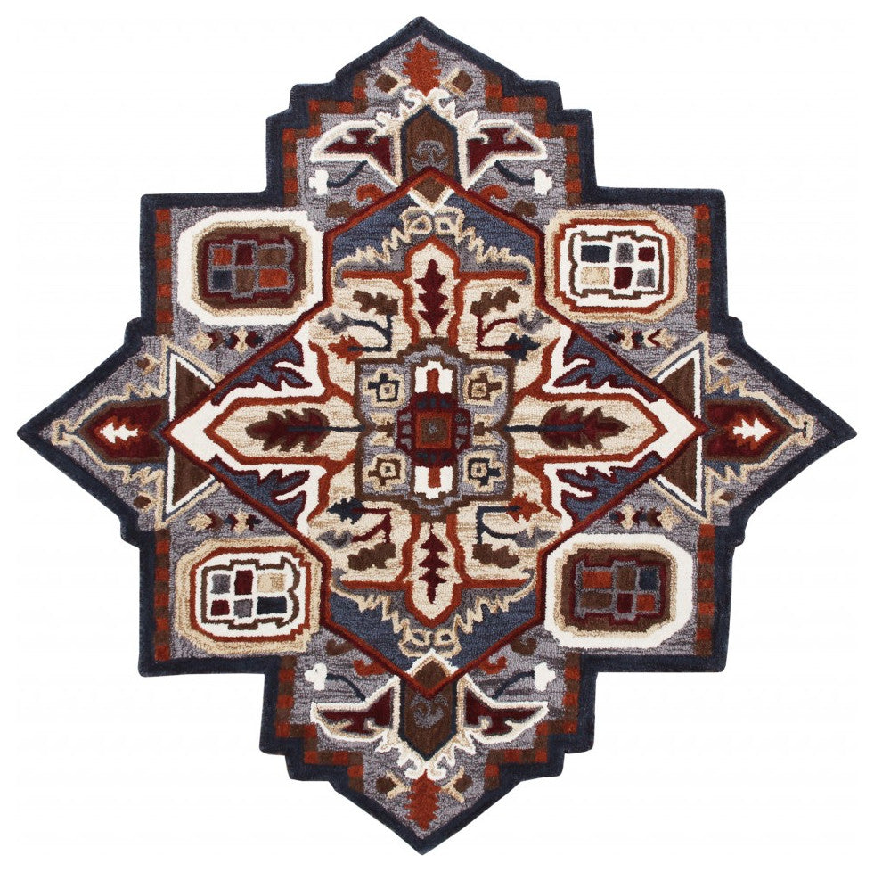 7??Maroon and Gray Medallion Area Rug