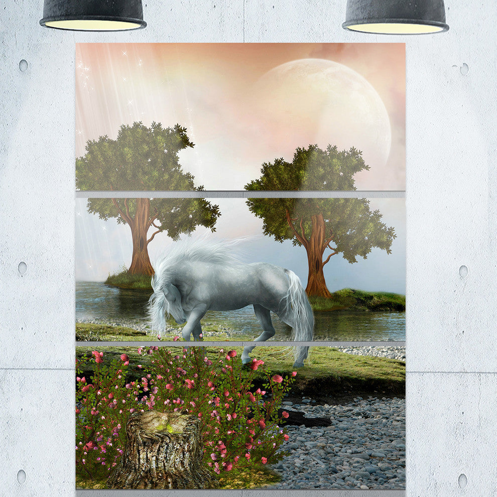 "White Horse and Green Trees" Metal Wall Art, 3 Panels, 28"x36"