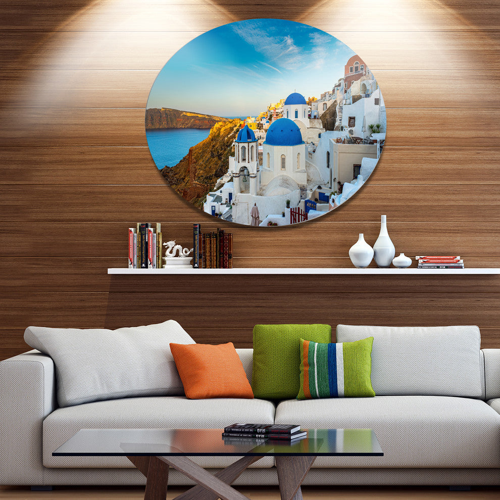 Beautiful Santorin Houses Greece, Cityscape Art Round Wall Art, 38"