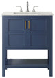 30" Vanity in Royal Blue with Carrara White Marble Countertop Without Mirror
