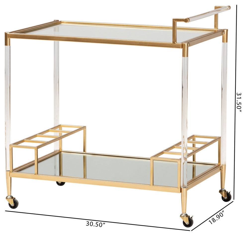 Rosalina Contemporary Glam and Luxe Gold Metal and Mirrored Glass Wine Cart