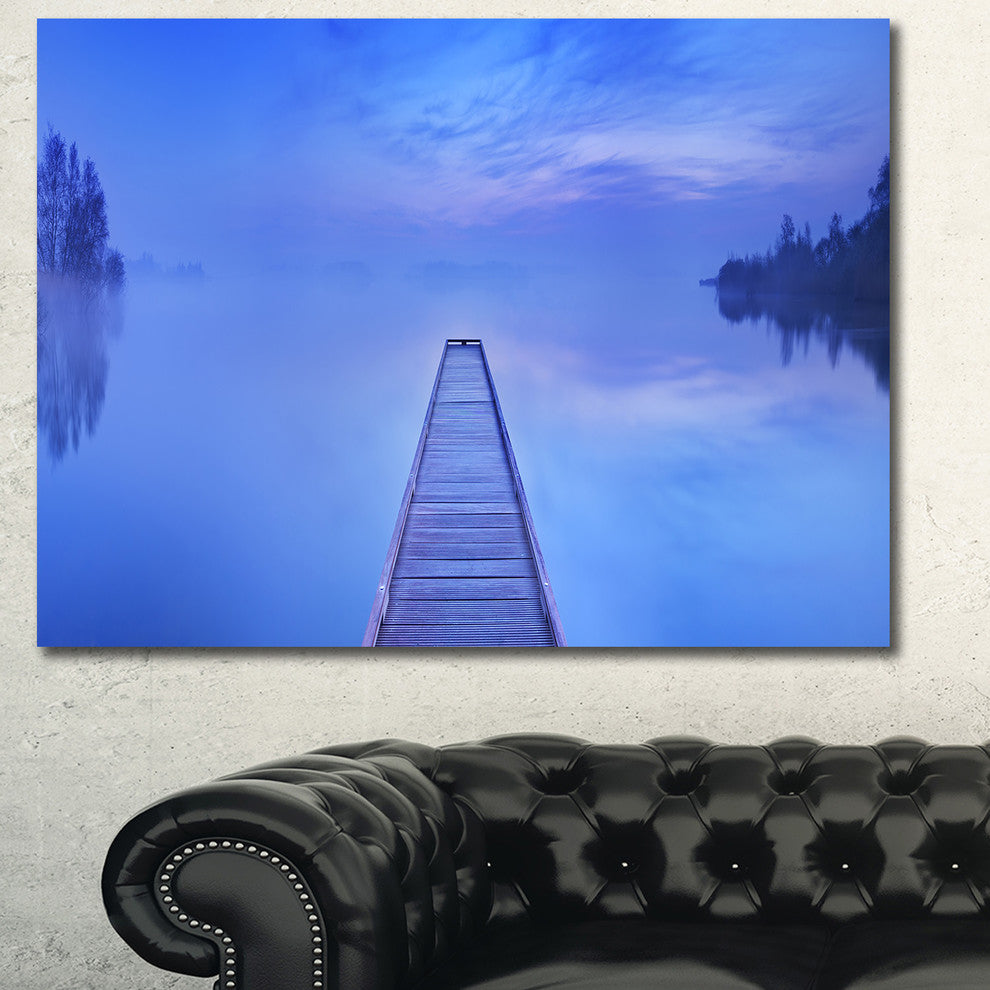 Jetty at Blue Dawn Panorama, Bridge Canvas Art Print, 40"x30"