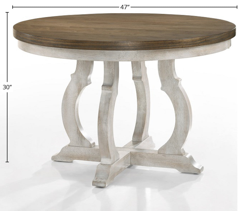 ACME Cillin 47"W Wooden Round Dining Table, Vintage Walnut/White
