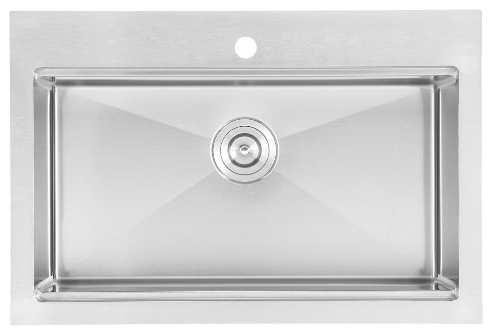 Ancona Dual Mount 30" Single Bowl Kitchen Sink, Stainless Steel w/ Accessories