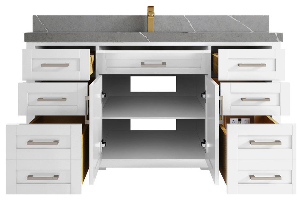 Cambridge 60 Single Bathroom Vanity in White 2" Piatra Gray