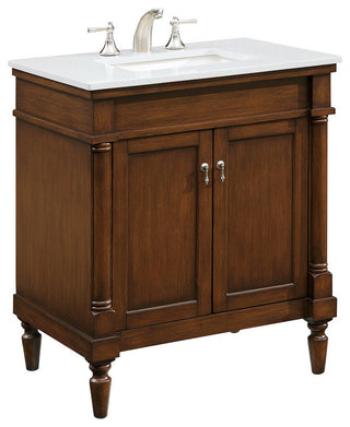Home Living 30" Single Bathroom Vanity, Walnut With Engineered Marble Top