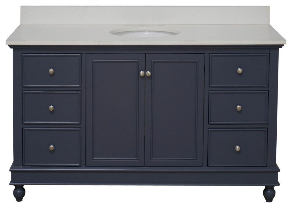 Bella 60" Bathroom Vanity, Marine Gray, Quartz, Single Vanity