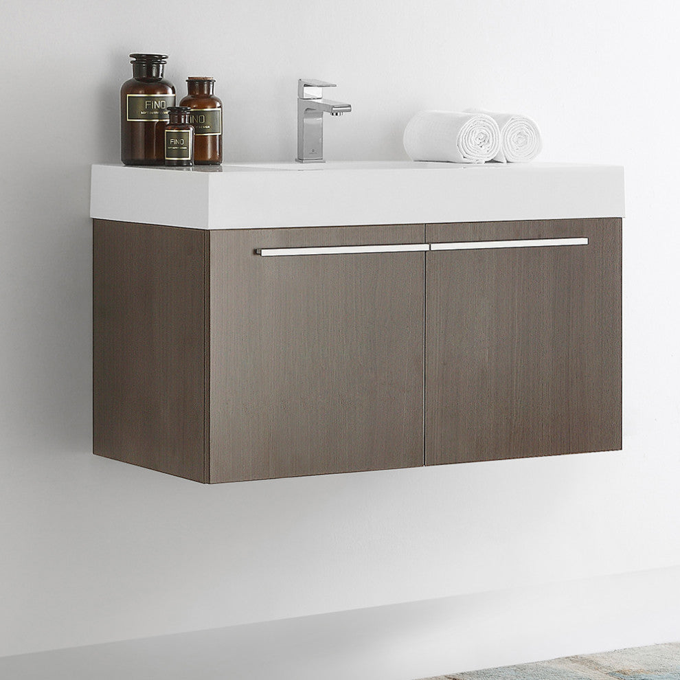Fresca Vista 36" Gray Oak Modern Bathroom Cabinet w/ Integrated Sink