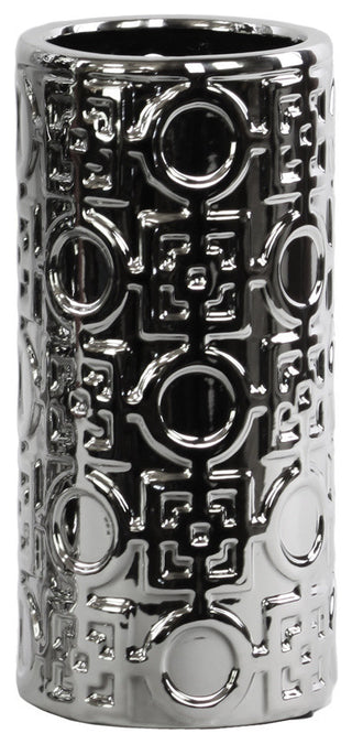 Ceramic Round Cylindrical Vase, Silver, Small