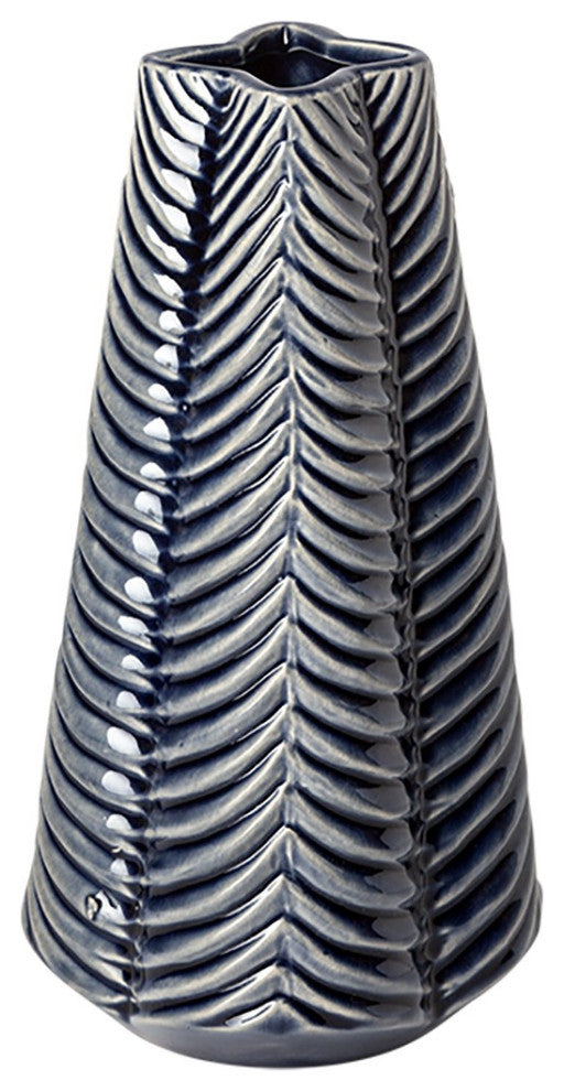 10" Navy Blue Glaze Layered Patterned Star Vase