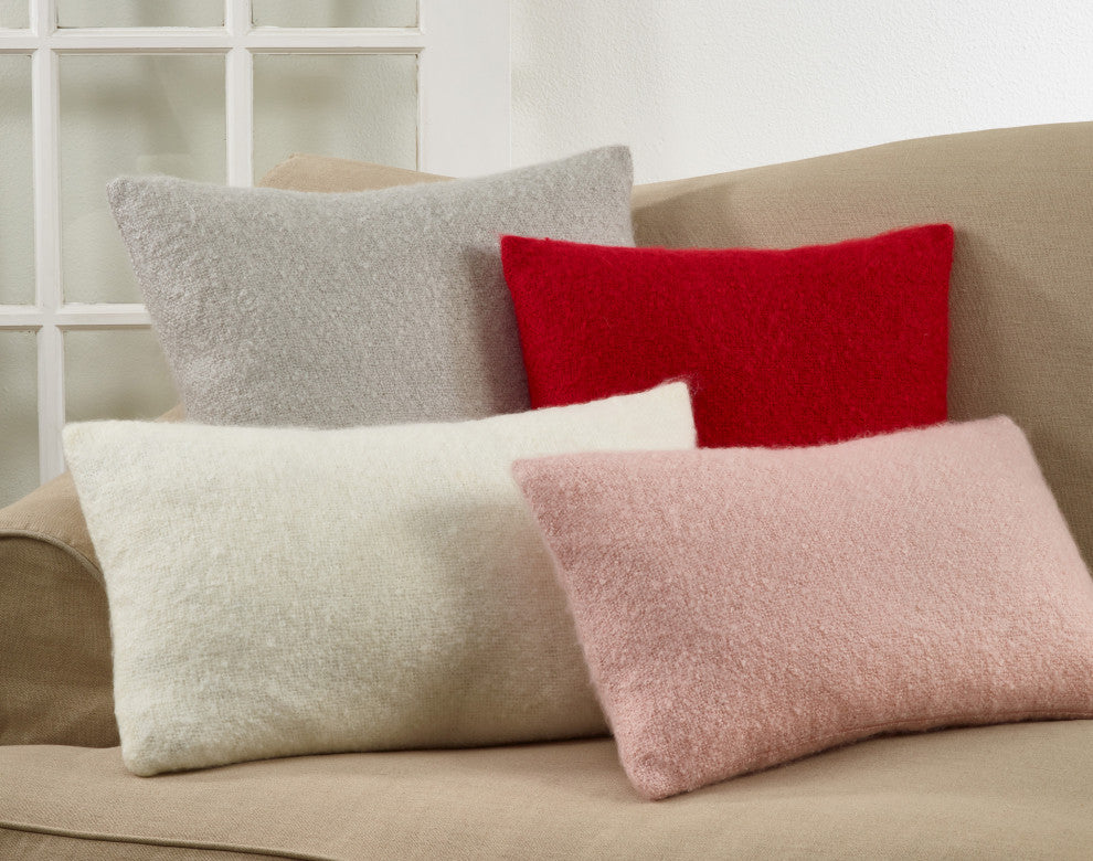 Faux Mohair Design Down Filled Throw Pillow, 22"x22", Red