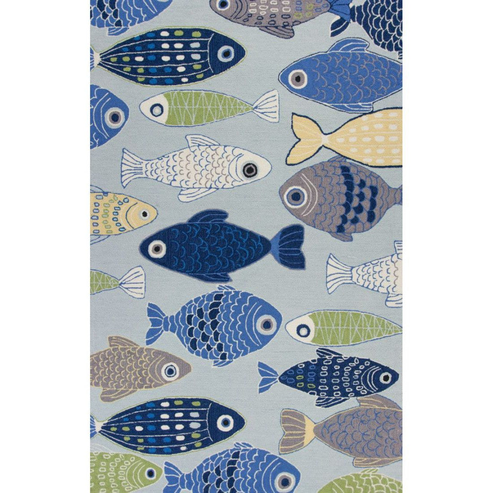 KAS Sonesta 2010 Lt Blue Sea Of Fish Area Rug, 7'6"x9'6"