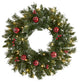 24" Frosted Faux Christmas Wreath With 50 LED Lights, Ornaments and Berries