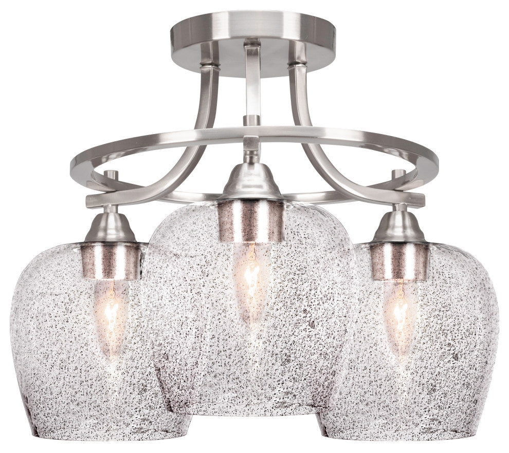 Paramount 3-Light Semi-Flush Light, Brushed Nickel, 6" Smoke Bubble Glass
