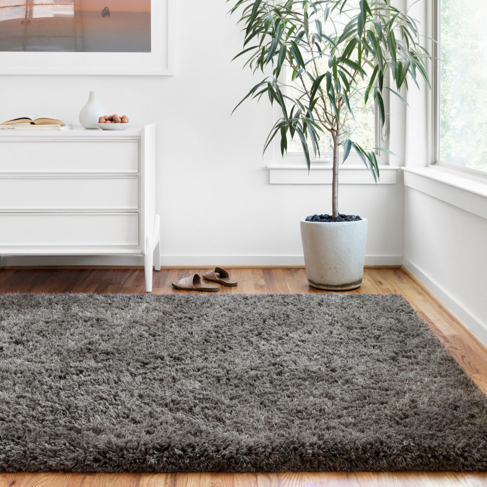 Hand Tufted Polyester Mila Shag Area Rug by Loloi II, Charcoal, 5'x7'6"