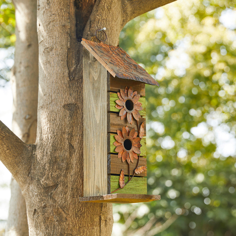 14.45"H Hanging Two-Tiered Bluebird House Solid Wood Birdhouse