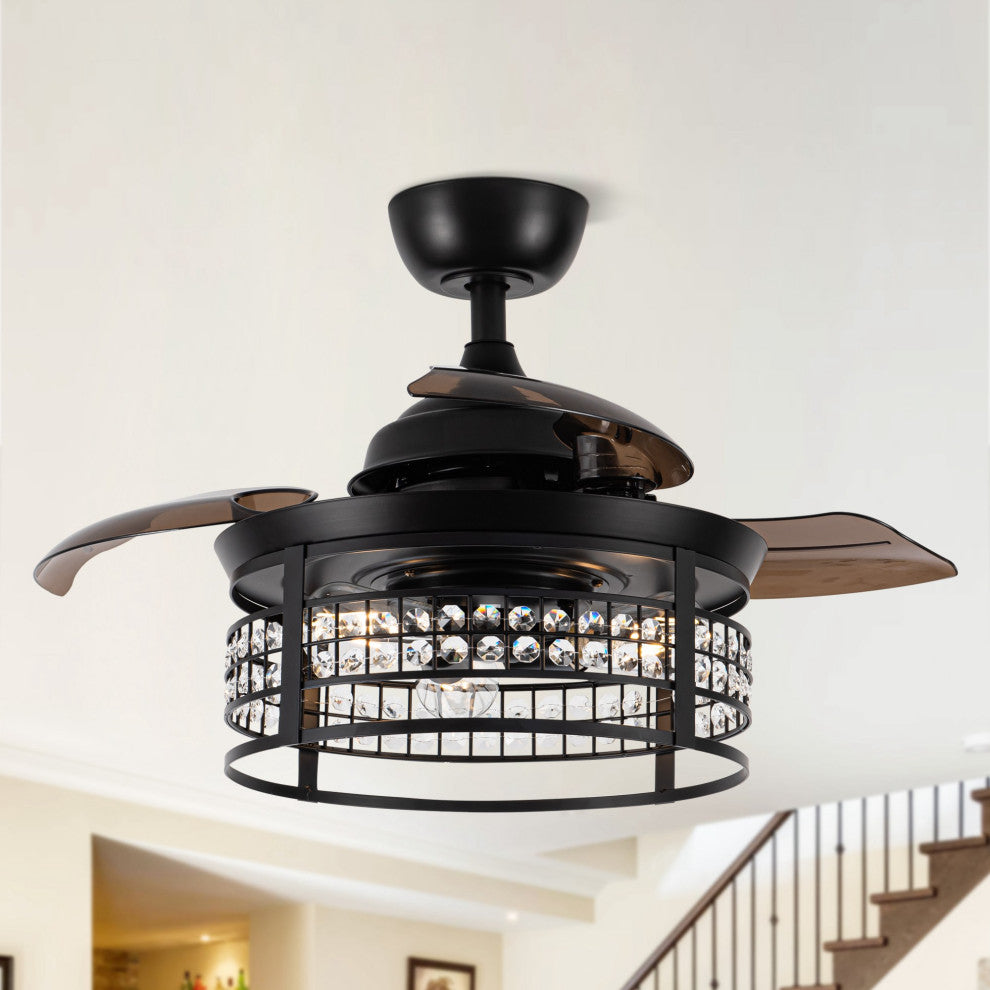35.83 in Crystal Ceiling Fan with 3 Retractable Blades and Remote