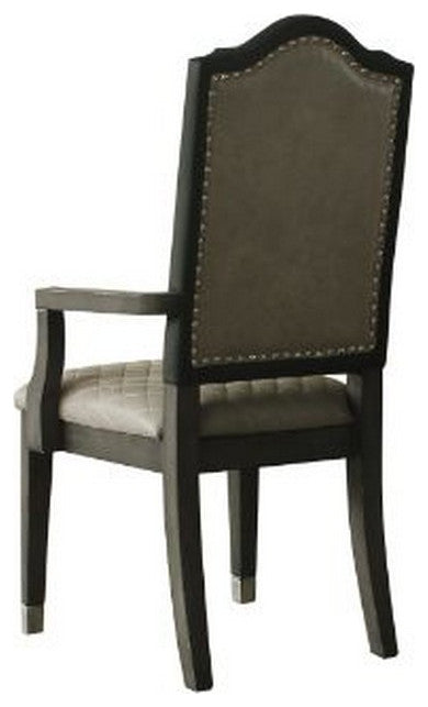 Benzara BM250608 Arm Chair With Fabric Seat and Arched Top, Set of 2, Beige