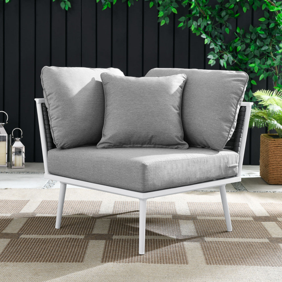 Stance Outdoor Patio Aluminum Corner Chair, White Gray