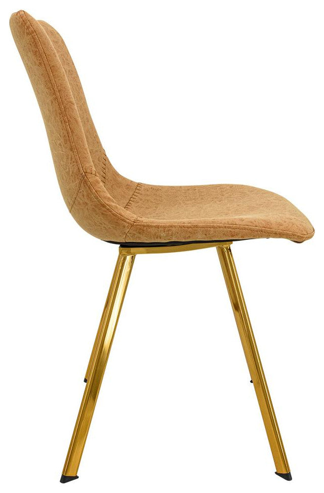 LeisureMod Markley Modern Leather Dining Chair With Gold Legs Set of 2